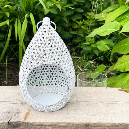 White Rustic Lantern Candle Holder