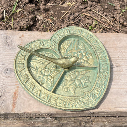 Heart Shaped Sundial with Bird - Cast Iron