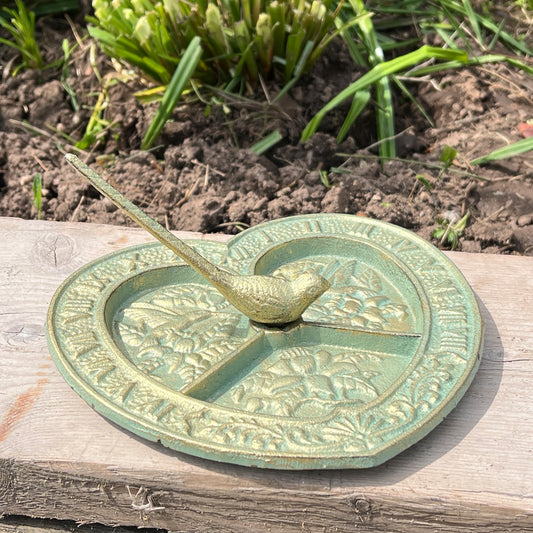 Heart Shaped Sundial with Bird - Cast Iron