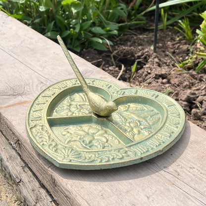 Heart Shaped Sundial with Bird - Cast Iron