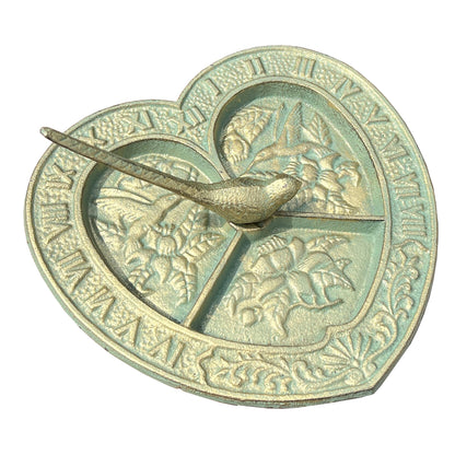 Heart Shaped Sundial with Bird - Cast Iron