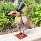 34.5cm Bird in Top Hat Metal Garden Ornament