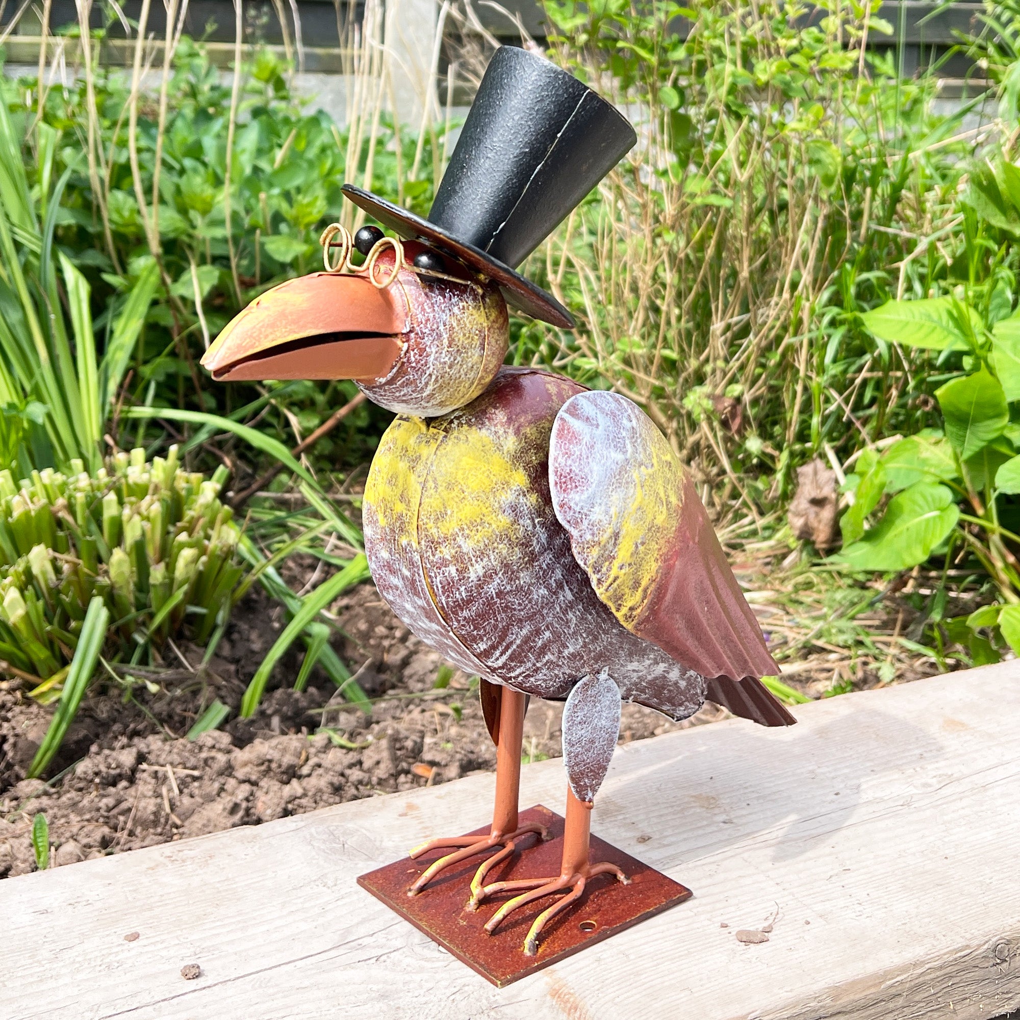 34.5cm Bird in Top Hat Metal Garden Ornament