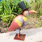 34.5cm Bird in Top Hat Metal Garden Ornament