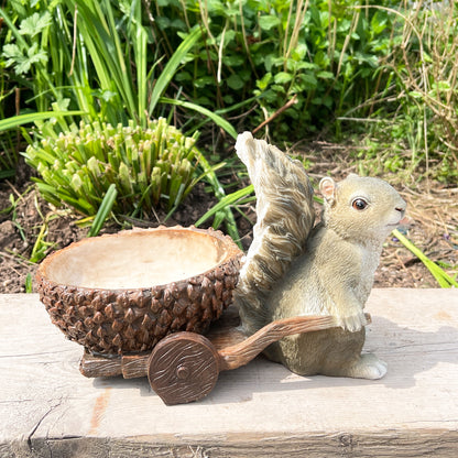 Squirrel Pulling an Acorn Cart Garden Ornament