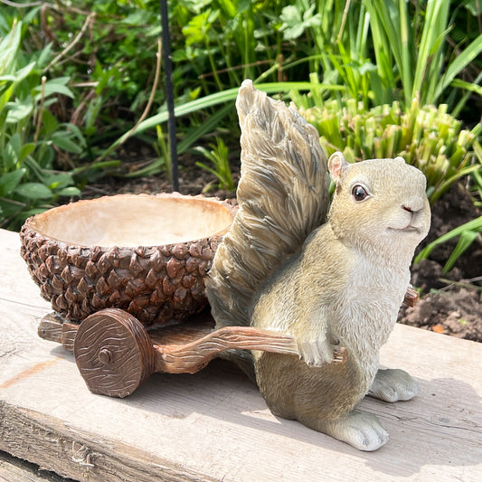 Squirrel Pulling an Acorn Cart Garden Ornament