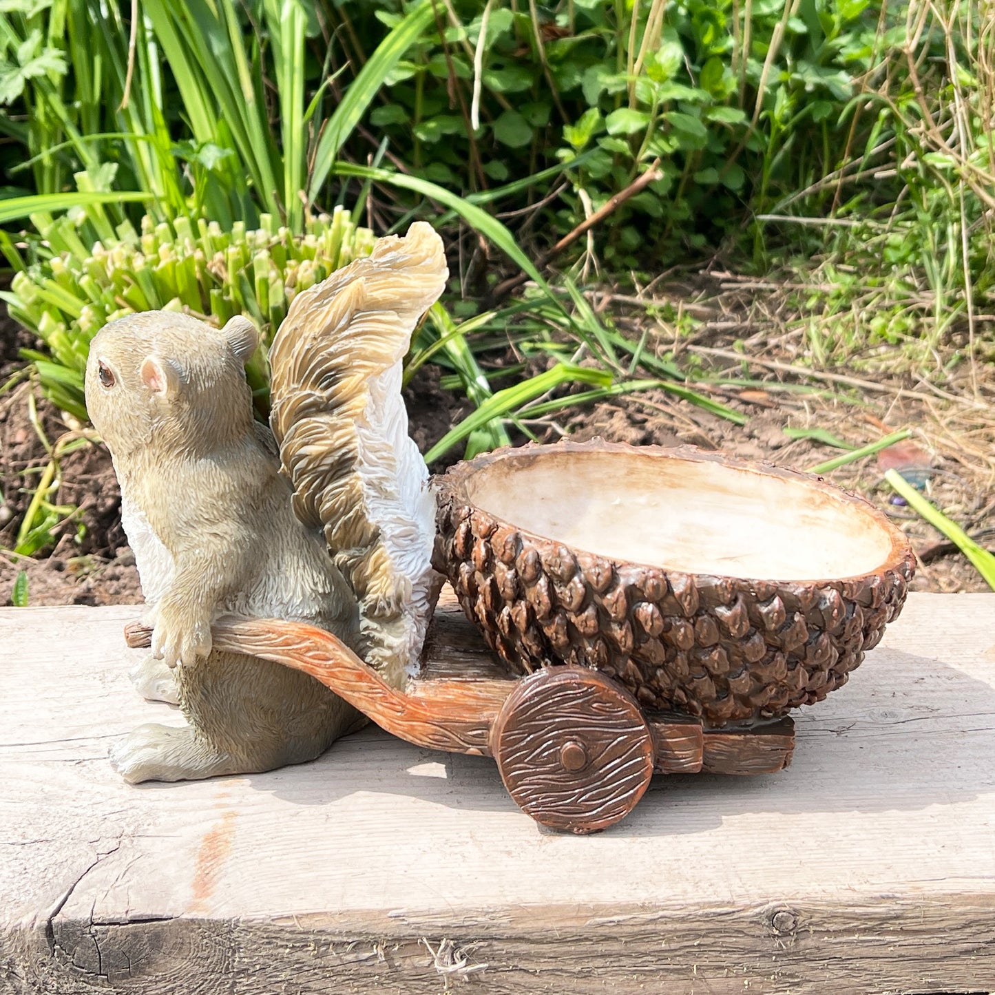 Squirrel Pulling an Acorn Cart Garden Ornament