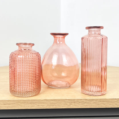 Set of 3 Glass Bud Vases - Pink