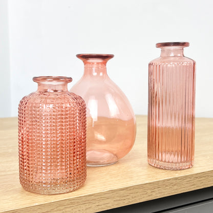 Set of 3 Glass Bud Vases - Pink