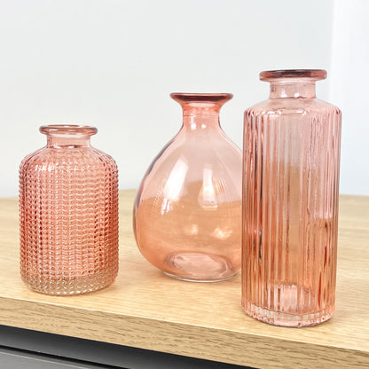 Set of 3 Glass Bud Vases - Pink