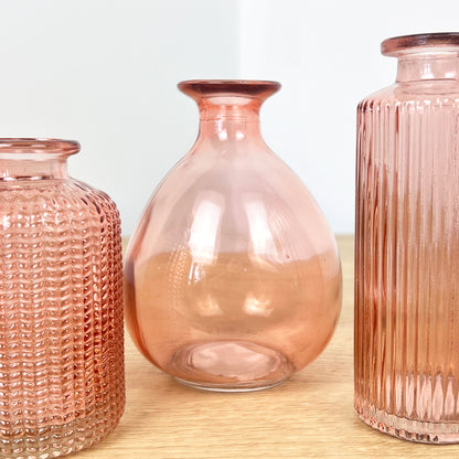 Set of 3 Glass Bud Vases - Pink