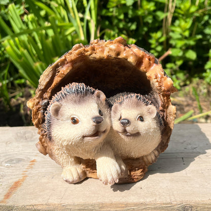 Hedgehogs in Log Ornament - Resin