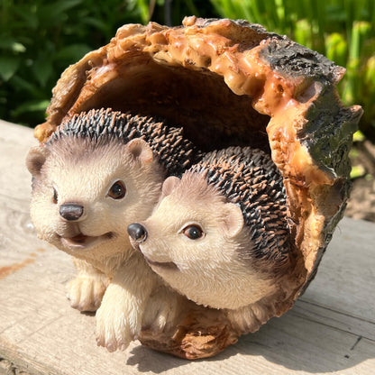 Hedgehogs in Log Ornament - Resin