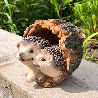 Hedgehogs in Log Ornament - Resin