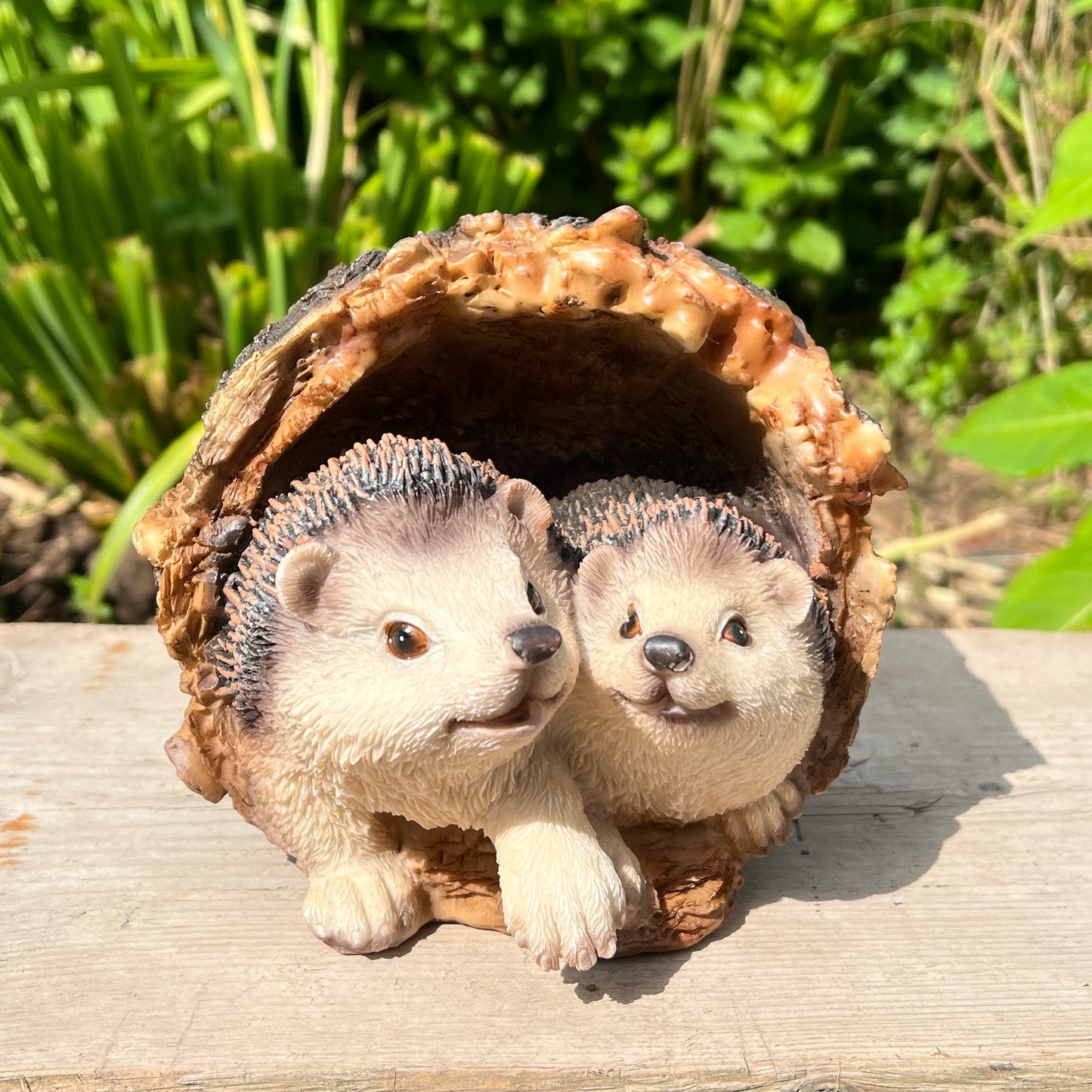 Hedgehogs in Log Ornament - Resin