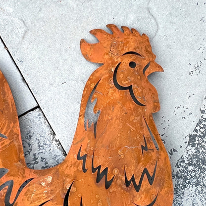 Rusty Cockerel Silhouette Garden Stake