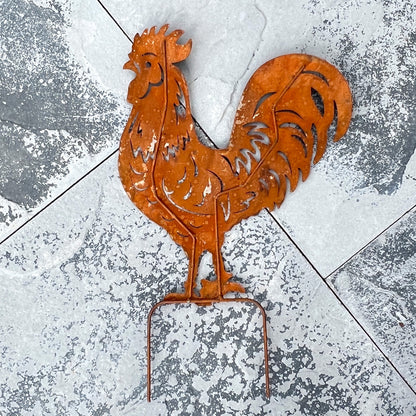 Rusty Cockerel Silhouette Garden Stake