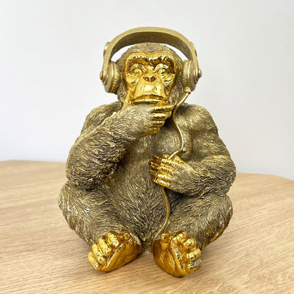 Monkey wearing Headphones Ornament - Gold