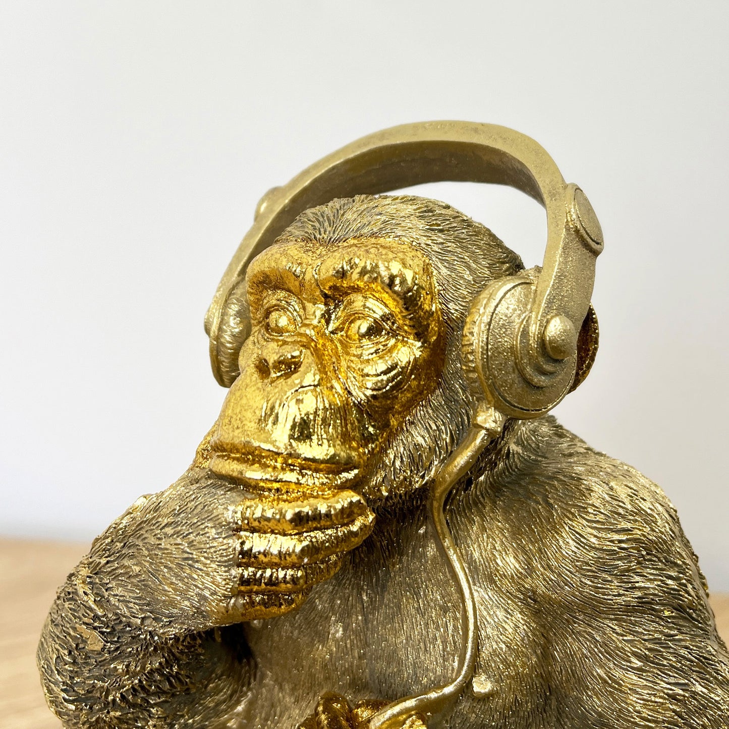 Monkey wearing Headphones Ornament - Gold