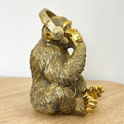 Monkey wearing Headphones Ornament - Gold