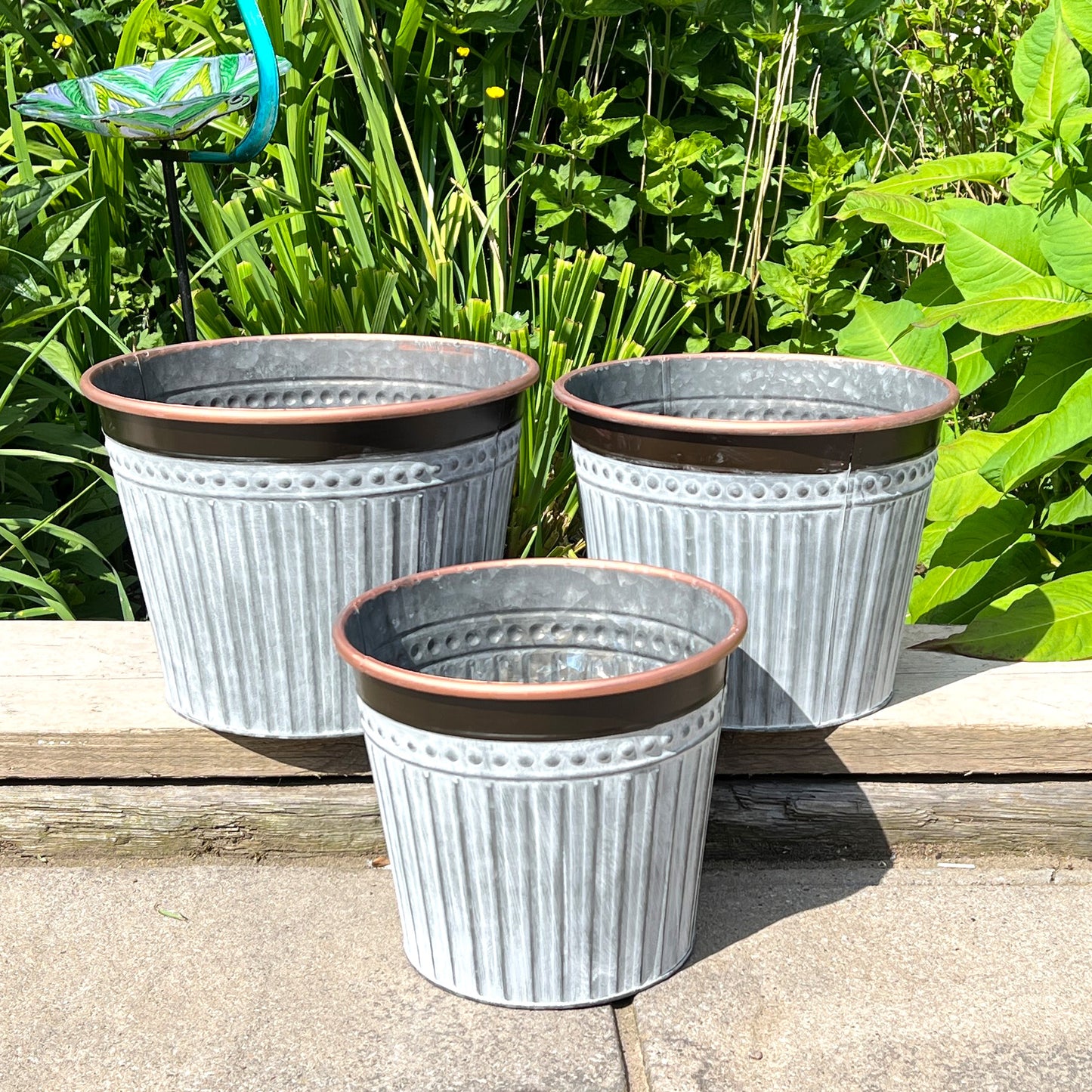 Set of 3 Round Metal Planters - Rose Gold Rim