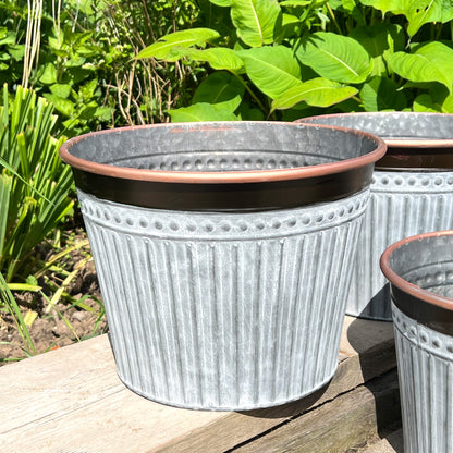 Set of 3 Round Metal Planters - Rose Gold Rim