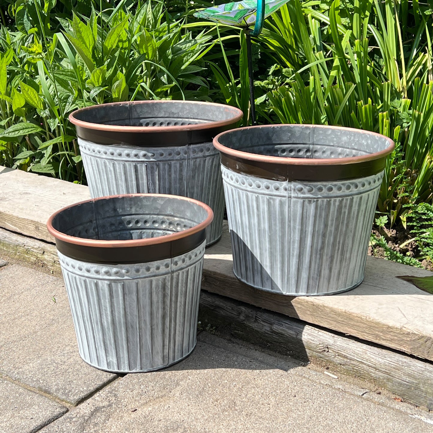 Set of 3 Round Metal Planters - Rose Gold Rim