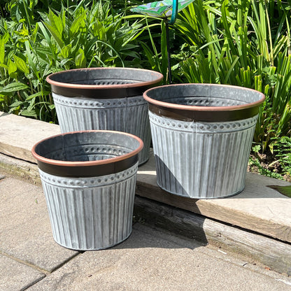 Set of 3 Round Metal Planters - Rose Gold Rim