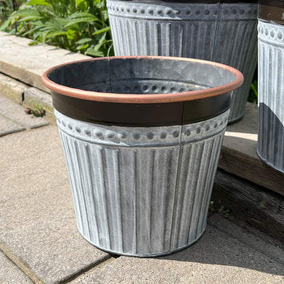 Set of 3 Round Metal Planters - Rose Gold Rim