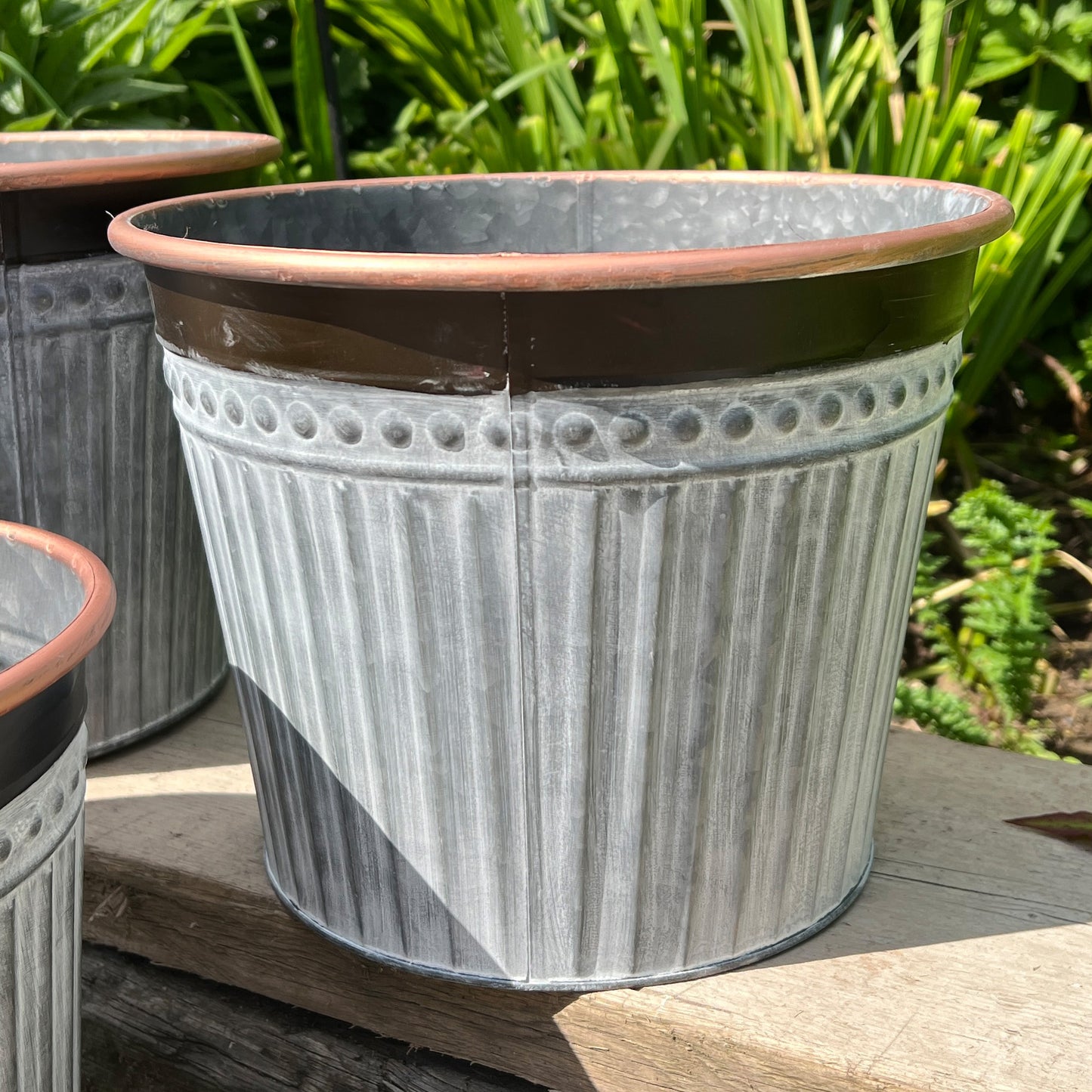 Set of 3 Round Metal Planters - Rose Gold Rim