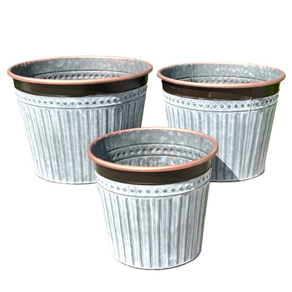 Set of 3 Round Metal Planters - Rose Gold Rim