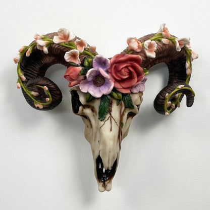 Floral Rams Skull with Horns Wall Decoration – Resin