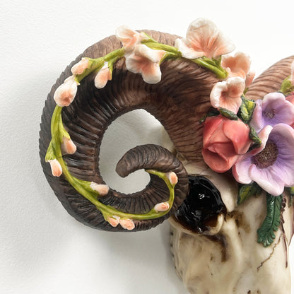 Floral Rams Skull with Horns Wall Decoration – Resin