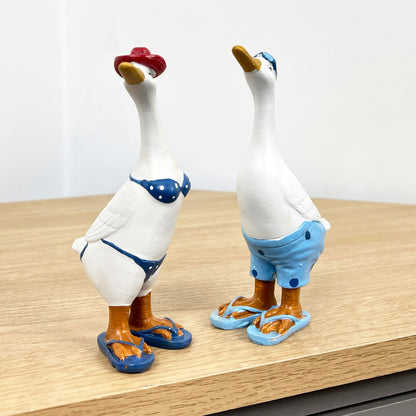 Set of 2 Beach Ready Duck Ornaments – Resin