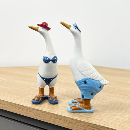 Set of 2 Beach Ready Duck Ornaments – Resin