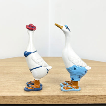 Set of 2 Beach Ready Duck Ornaments – Resin