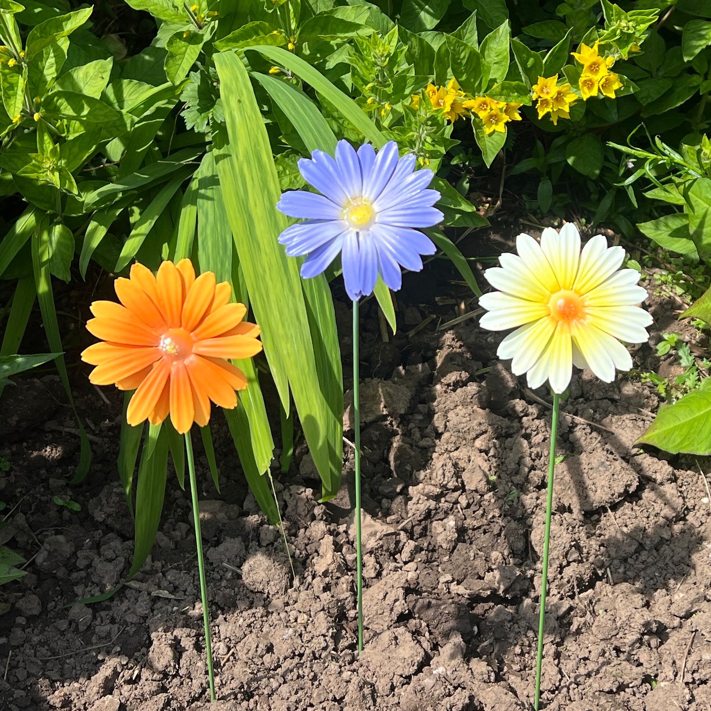 Set of 3 Metal Daisy Stake Flowers Garden Decorations - Mix #1