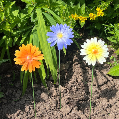 Set of 3 Metal Daisy Stake Flowers Garden Decorations - Mix #1