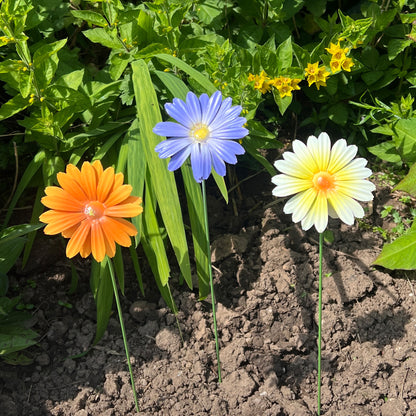 Set of 3 Metal Daisy Stake Flowers Garden Decorations - Mix #1