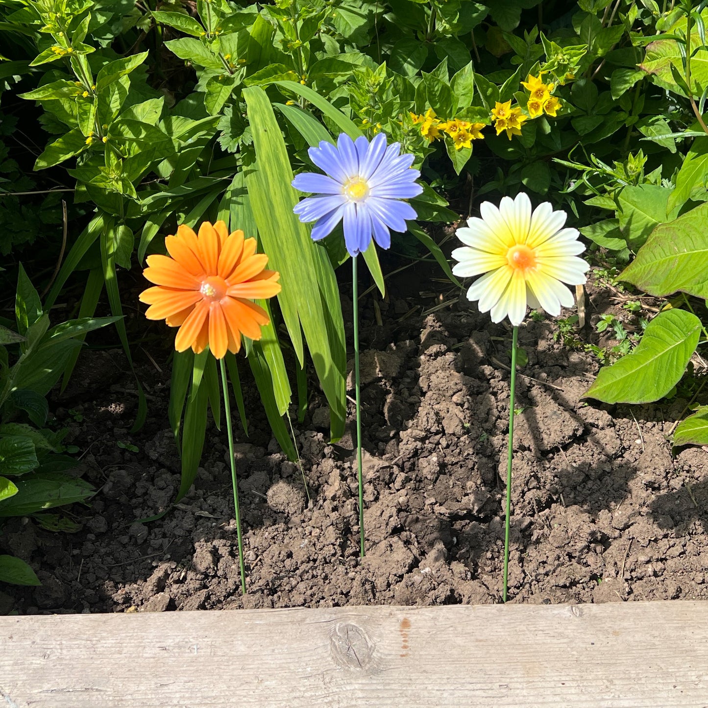 Set of 3 Metal Daisy Stake Flowers Garden Decorations - Mix #1