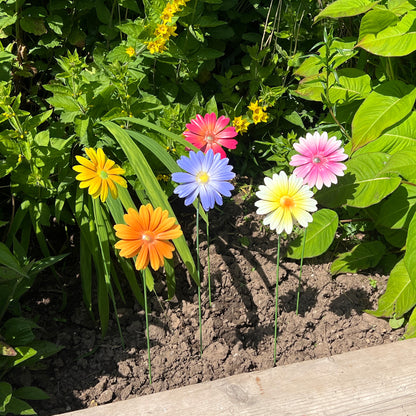 Set of 6 Metal Daisy Stake Flowers Garden Decorations