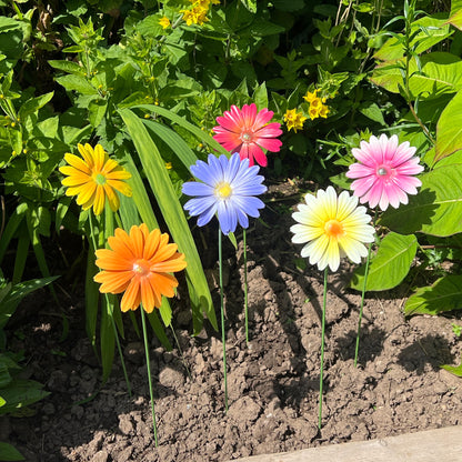 Set of 6 Metal Daisy Stake Flowers Garden Decorations