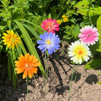 Set of 6 Metal Daisy Stake Flowers Garden Decorations