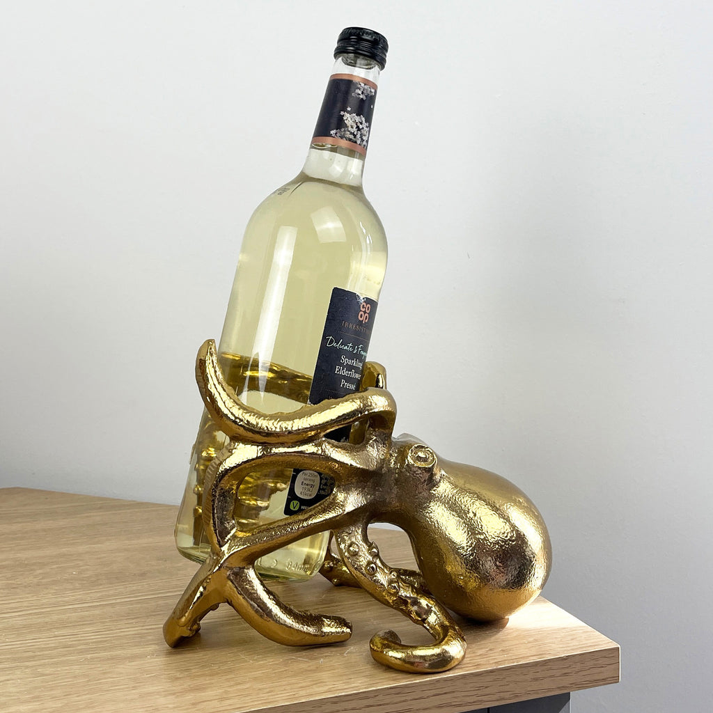 Metal Octopus Wine Bottle Holder - Gold