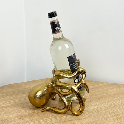 Metal Octopus Wine Bottle Holder - Gold