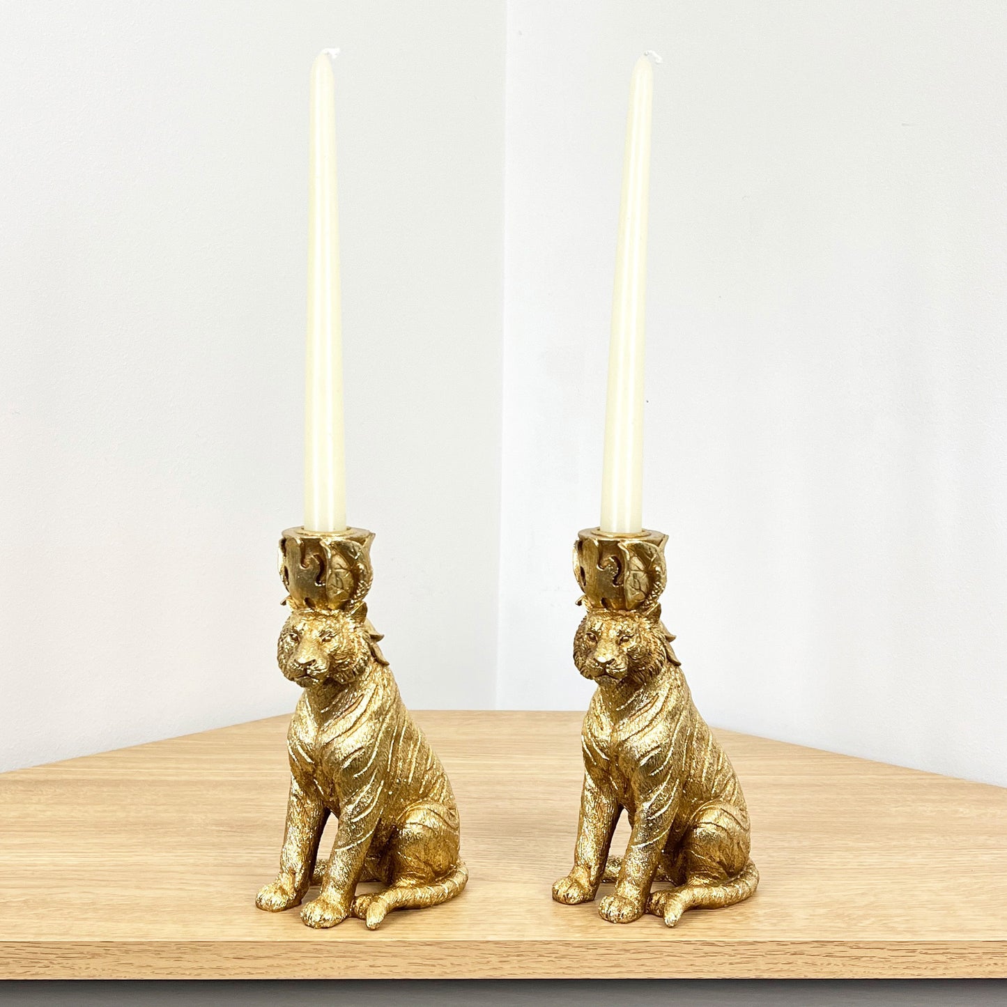 Pair of Gold Tiger Candle Holders – Resin