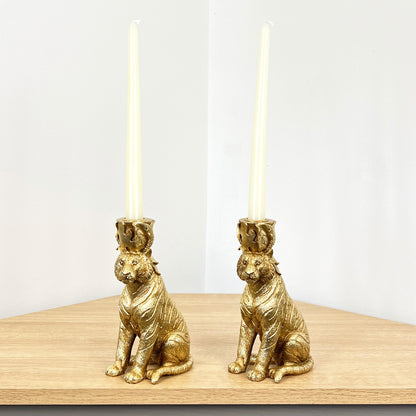 Pair of Gold Tiger Candle Holders – Resin