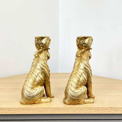 Pair of Gold Tiger Candle Holders – Resin