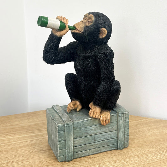 28.5cm Beer Monkey on Crate Ornament - Resin