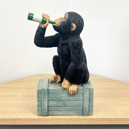 28.5cm Beer Monkey on Crate Ornament - Resin